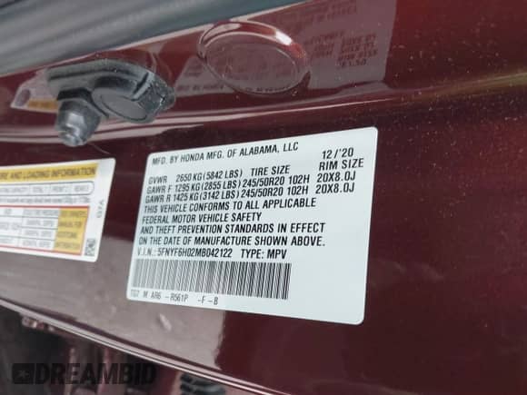 2021 Honda Pilot Elite с VIN 5FNYF6H02MB042122, выставлен на аукционе IAAI как лот 42337231 с пробегом 53 410 миль миль и . История ставок и продаж доступна на DreamBid. Изображение 9.