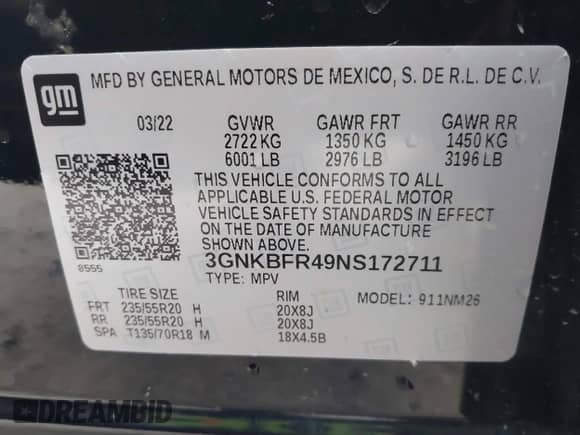 2022 Chevrolet Blazer Premier с VIN 3GNKBFR49NS172711, выставлен на аукционе IAAI как лот 41619238 с пробегом 42 999 миль миль и . История ставок и продаж доступна на DreamBid. Изображение 9.