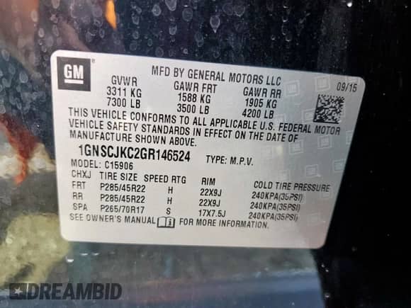 2016 Chevrolet Suburban LTZ with VIN 1GNSCJKC2GR146524, listed as a Copart auction lot 69827345 with 166,587 mi miles and Clean title. Bid and sale history available at DreamBid. Image 13.