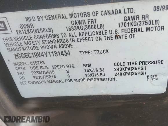2000 Chevrolet Silverado 1500 LS with VIN 2GCEC19V4Y1131434, listed as a IAAI auction lot 42938701 with 135,269 mi miles and . Bid and sale history available at DreamBid. Image 9.