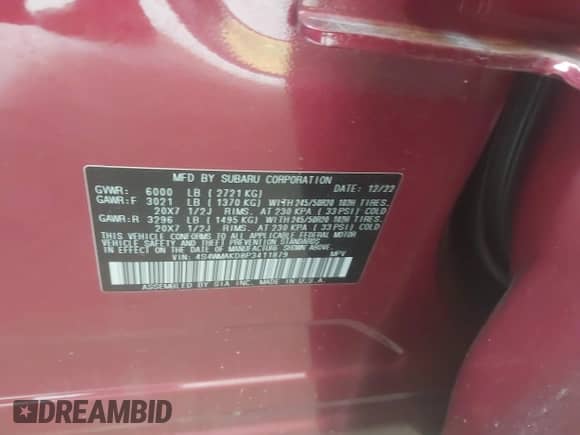 2023 Subaru Ascent Onyx Limited с VIN 4S4WMAKD8P3411879, выставлен на аукционе IAAI как лот 41375151 с пробегом 45 740 миль миль и . История ставок и продаж доступна на DreamBid. Изображение 9.