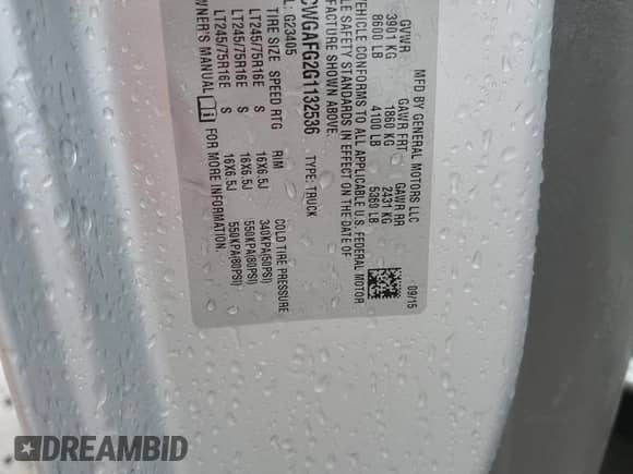 2016 Chevrolet Express Cargo with VIN 1GCWGAFG2G1132536, listed as a Copart auction lot 76734054 with 41,664 mi miles and Salvage title. Bid and sale history available at DreamBid. Image 14.