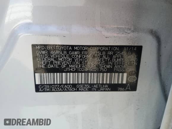 2015 Lexus IS 250 z VIN JTHCF1D24F5021750, wystawiony jako Copart lot #69778895 z przebiegiem 125 435 mil mil oraz Szkoda całkowita • Salvage title. Historia ofert i sprzedaży dostępna na DreamBid. Obrazek 12.