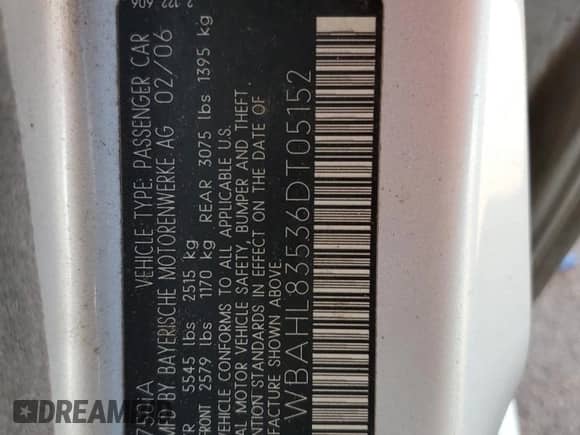 2006 BMW 7 Series 750i z VIN WBAHL83536DT05152, wystawiony jako Copart lot #69596665 z przebiegiem 106 150 mil mil oraz Czysty tytuł • Clean title. Historia ofert i sprzedaży dostępna na DreamBid. Obrazek 12.