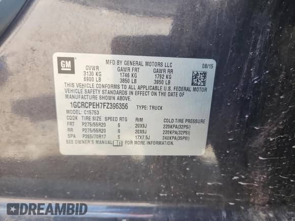 2015 Chevrolet Silverado 1500 Work Truck с VIN 1GCRCPEH7FZ396356, выставлен на аукционе Copart как лот 68501985 с пробегом 137 613 миль миль и Списание • Salvage title. История ставок и продаж доступна на DreamBid. Изображение 12.