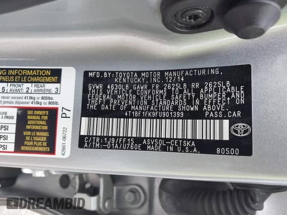 2015 Toyota Camry SE z VIN 4T1BF1FK9FU901399, wystawiony jako IAAI lot #43204934 z przebiegiem 201 397 mil mil oraz . Historia ofert i sprzedaży dostępna na DreamBid. Obrazek 9.