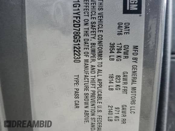 2016 Chevrolet Corvette 3LT z VIN 1G1YF2D78G5122230, wystawiony jako Copart lot #53842935 z przebiegiem Nie podano mil oraz Szkoda całkowita • Salvage title. Historia ofert i sprzedaży dostępna na DreamBid. Obrazek 13.