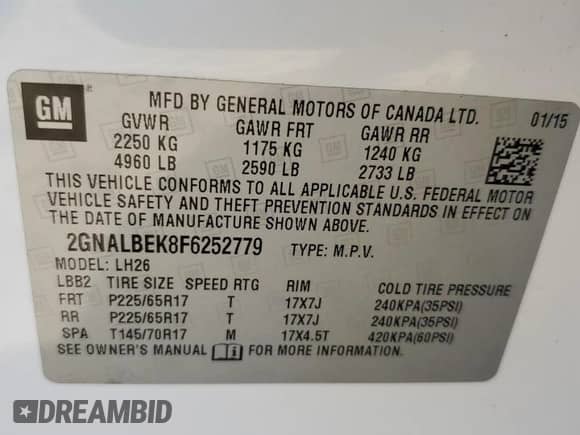 2015 Chevrolet Equinox LT z VIN 2GNALBEK8F6252779, wystawiony jako Copart lot #81992225 z przebiegiem 200 713 mil mil oraz Szkoda całkowita • Salvage title. Historia ofert i sprzedaży dostępna na DreamBid. Obrazek 13.
