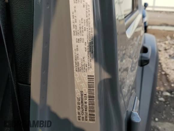 2021 Jeep Wrangler Unlimited Willys с VIN 1C4HJXDG0MW816810, выставлен на аукционе Copart как лот 71885615 с пробегом 66 110 миль миль и Списание • Salvage title. История ставок и продаж доступна на DreamBid. Изображение 13.