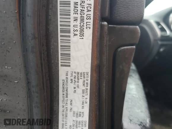 2021 Jeep Grand Cherokee Freedom с VIN 1C4RJFAG4MC506051, выставлен на аукционе Copart как лот 55758105 с пробегом 95 050 миль миль и Списание • Salvage title. История ставок и продаж доступна на DreamBid. Изображение 13.