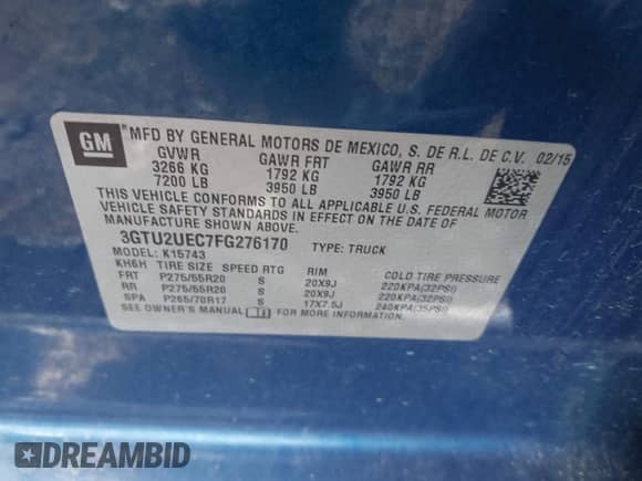 2015 GMC Sierra 1500 SLE с VIN 3GTU2UEC7FG276170, выставлен на аукционе IAAI как лот 43405911 с пробегом 146 906 миль миль и . История ставок и продаж доступна на DreamBid. Изображение 9.