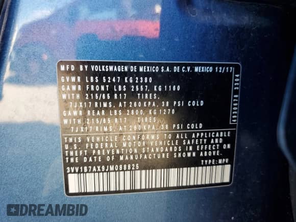 2018 Volkswagen Tiguan S with VIN 3VV1B7AX9JM088825, listed as a Copart auction lot 81417445 with 128,130 mi miles and Clean title. Bid and sale history available at DreamBid. Image 13.