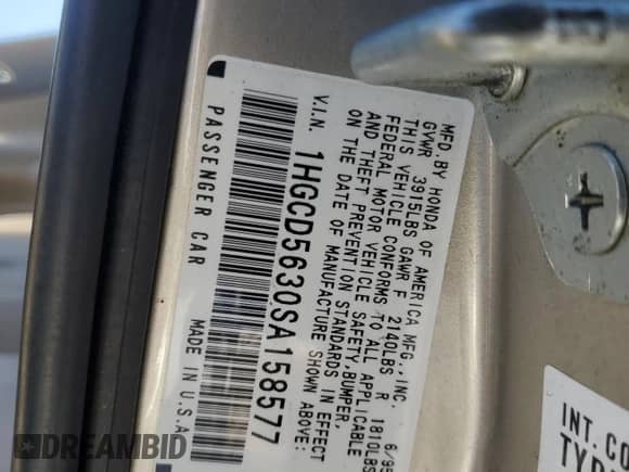 1995 Honda Accord LX z VIN 1HGCD5630SA158577, wystawiony jako Copart lot #85679354 z przebiegiem 149 213 mil mil oraz Szkoda całkowita • Salvage title. Historia ofert i sprzedaży dostępna na DreamBid. Obrazek 13.