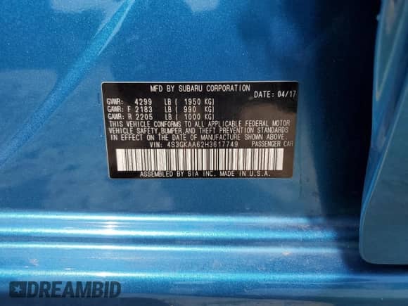 2017 Subaru Impreza with VIN 4S3GKAA62H3617749, listed as a Copart auction lot 80185095 with 91,379 mi miles and Salvage title. Bid and sale history available at DreamBid. Image 12.