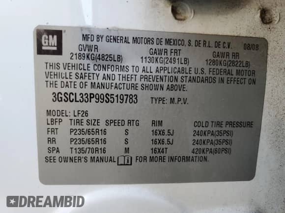 2009 Saturn VUE XE с VIN 3GSCL33P99S519783, выставлен на аукционе Copart как лот 65967915 с пробегом Не указан миль и Списание • Salvage title. История ставок и продаж доступна на DreamBid. Изображение 13.