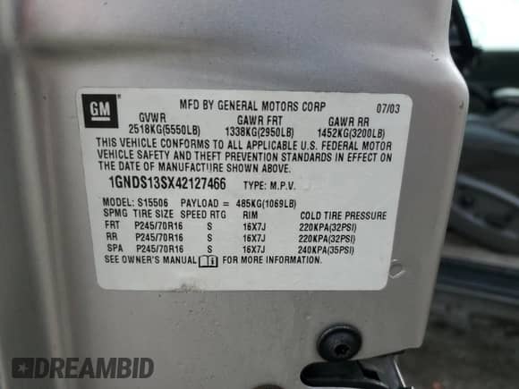 2004 Chevrolet TrailBlazer LT с VIN 1GNDS13SX42127466, выставлен на аукционе Copart как лот 47200305 с пробегом 230 730 миль миль и Списание • Salvage title. История ставок и продаж доступна на DreamBid. Изображение 15.