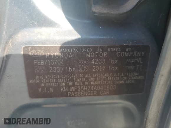 2004 Hyundai Sonata GLS z VIN KMHWF35H74A041603, wystawiony jako Copart lot #76204444 z przebiegiem 164 606 mil mil oraz Czysty tytuł • Clean title. Historia ofert i sprzedaży dostępna na DreamBid. Obrazek 12.