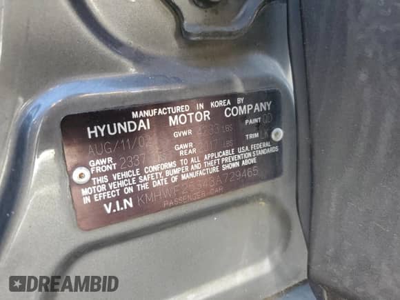 2003 Hyundai Sonata с VIN KMHWF25S43A729465, выставлен на аукционе Copart как лот 57914175 с пробегом 202 586 миль миль и Списание • Salvage title. История ставок и продаж доступна на DreamBid. Изображение 12.