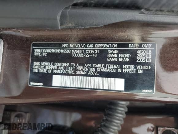 2017 Volvo S60 Inscription Platinum с VIN LYV402TM3HB149593, выставлен на аукционе Copart как лот 59364645 с пробегом 116 934 миль миль и Списание • Salvage title. История ставок и продаж доступна на DreamBid. Изображение 12.
