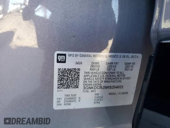 2024 Chevrolet Blazer EV eAWD RS with VIN 3GNKDCRJ5RS254021, listed as a Copart auction lot 67635265 with 8,339 mi miles and Salvage title. Bid and sale history available at DreamBid. Image 13.