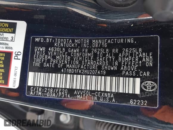 2017 Toyota Camry Hybrid LE с VIN 4T1BD1FK2HU207419, выставлен на аукционе IAAI как лот 42147502 с пробегом 170 645 миль миль и . История ставок и продаж доступна на DreamBid. Изображение 9.