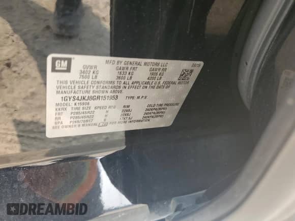 2016 Cadillac Escalade ESV Premium Collection с VIN 1GYS4JKJ8GR151953, выставлен на аукционе Copart как лот 59146475 с пробегом Не указан миль и Списание • Salvage title. История ставок и продаж доступна на DreamBid. Изображение 13.