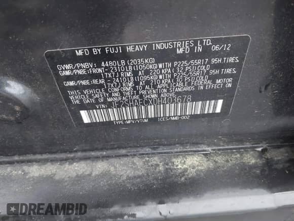 2013 Subaru Forester X Limited with VIN JF2SHAECXDH403678, listed as a IAAI auction lot 42329292 with 204,950 mi miles and . Bid and sale history available at DreamBid. Image 9.