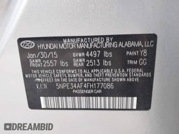 2015 Hyundai Sonata Sport с VIN 5NPE34AF4FH177086, выставлен на аукционе IAAI как лот 43273137 с пробегом 92 787 миль миль и . История ставок и продаж доступна на DreamBid. Изображение 9.