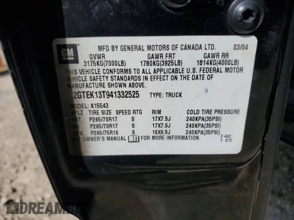 2004 GMC Sierra 1500 SLT with VIN 2GTEK13T941332525, listed as a Copart auction lot 64721925 with 242,636 mi miles and Salvage title. Bid and sale history available at DreamBid. Image 12.