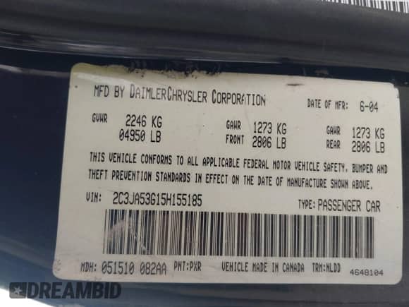 2005 Chrysler 300 Touring с VIN 2C3JA53G15H155185, выставлен на аукционе IAAI как лот 42243504 с пробегом 176 557 миль миль и . История ставок и продаж доступна на DreamBid. Изображение 9.