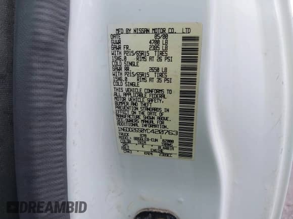 2000 Nissan Frontier XE with VIN 1N6DD26S0YC420763, listed as a IAAI auction lot 42887187 with 171,076 mi miles and . Bid and sale history available at DreamBid. Image 9.