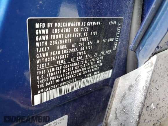 2009 Volkswagen Tiguan S с VIN WVGAV75N19W533306, выставлен на аукционе Copart как лот 86472705 с пробегом 128 818 миль миль и Списание • Salvage title. История ставок и продаж доступна на DreamBid. Изображение 13.