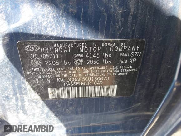 2012 Hyundai Elantra SE with VIN KMHDC8AE5CU130673, listed as a IAAI auction lot 41976582 with 160,365 mi miles and . Bid and sale history available at DreamBid. Image 9.