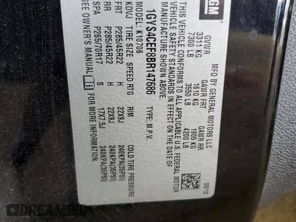 2011 Cadillac Escalade Premium с VIN 1GYS4CEF8BR147686, выставлен на аукционе Copart как лот 53144425 с пробегом 118 208 миль миль и Списание • Salvage title. История ставок и продаж доступна на DreamBid. Изображение 16.