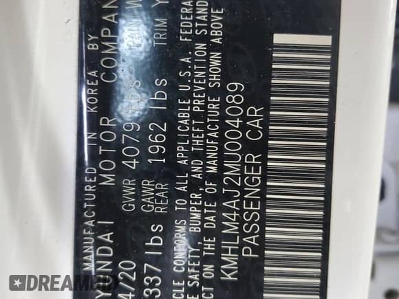 2021 Hyundai Elantra Blue with VIN KMHLM4AJ2MU004089, listed as a Copart auction lot 68341025 with Not provided miles and Salvage title. Bid and sale history available at DreamBid. Image 13.