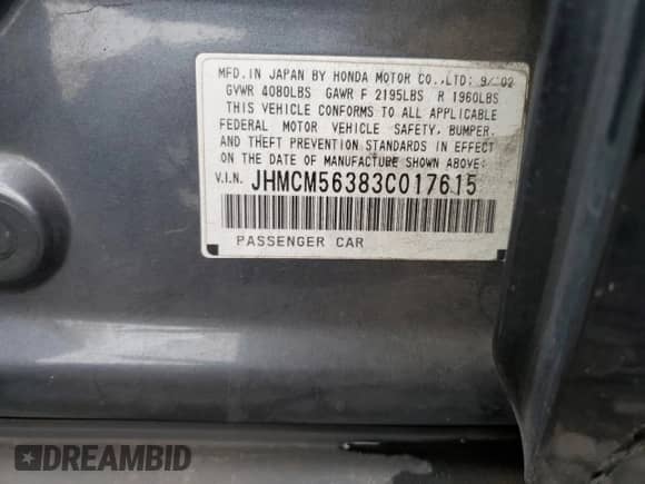 2003 Honda Accord LX with VIN JHMCM56383C017615, listed as a Copart auction lot 84350665 with 174,381 mi miles and Salvage title. Bid and sale history available at DreamBid. Image 12.