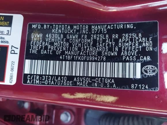 2015 Toyota Camry SE с VIN 4T1BF1FK0FU994278, выставлен на аукционе IAAI как лот 43491690 с пробегом 91 622 миль миль и . История ставок и продаж доступна на DreamBid. Изображение 9.