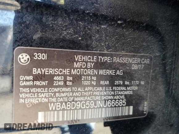 2018 BMW 3 Series 330i xDrive with VIN WBA8D9G59JNU66685, listed as a Copart auction lot 71733925 with 93,071 mi miles and Salvage title. Bid and sale history available at DreamBid. Image 12.