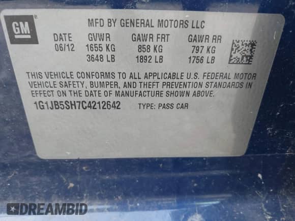 2012 Chevrolet Sonic LS с VIN 1G1JB5SH7C4212642, выставлен на аукционе IAAI как лот 42669165 с пробегом 171 718 миль миль и . История ставок и продаж доступна на DreamBid. Изображение 9.