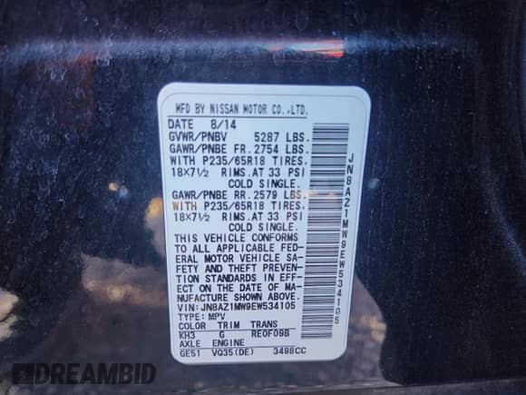 2014 Nissan Murano SL с VIN JN8AZ1MW9EW534105, выставлен на аукционе Copart как лот 81443525 с пробегом Не указан миль и Списание • Salvage title. История ставок и продаж доступна на DreamBid. Изображение 13.