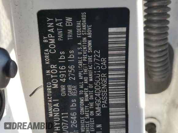 2012 Hyundai Genesis 3.8L z VIN KMHGC4DD5CU157722, wystawiony jako Copart lot #71877334 z przebiegiem 174 951 mil mil oraz Szkoda całkowita • Salvage title. Historia ofert i sprzedaży dostępna na DreamBid. Obrazek 12.