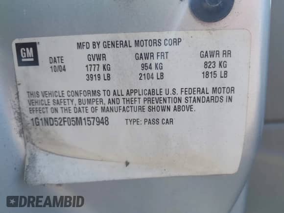 2005 Chevrolet Malibu Classic z VIN 1G1ND52F05M157948, wystawiony jako IAAI lot #42802810 z przebiegiem 61 473 mil mil oraz . Historia ofert i sprzedaży dostępna na DreamBid. Obrazek 9.