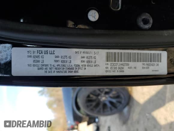 2017 Dodge Challenger 392 Hemi Scat Pack Shaker with VIN 2C3CDZFJ1HH627260, listed as a Copart auction lot 46330715 with 34,936 mi miles and Salvage title. Bid and sale history available at DreamBid. Image 14.