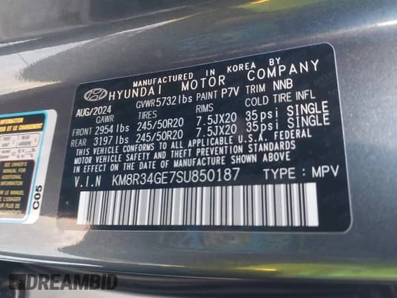 2025 Hyundai Palisade XRT z VIN KM8R34GE7SU850187, wystawiony jako IAAI lot #41720106 z przebiegiem 1 265 mil mil oraz . Historia ofert i sprzedaży dostępna na DreamBid. Obrazek 9.