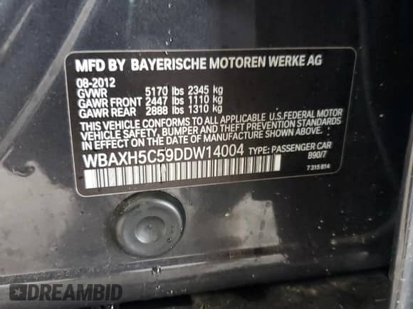 2013 BMW 5 Series 528i xDrive z VIN WBAXH5C59DDW14004, wystawiony jako Copart lot #67786675 z przebiegiem 169 556 mil mil oraz Szkoda całkowita • Salvage title. Historia ofert i sprzedaży dostępna na DreamBid. Obrazek 12.