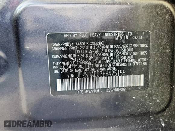 2014 Subaru Forester Premium with VIN JF2SJAEC3EH425155, listed as a Copart auction lot 81058405 with 126,195 mi miles and Salvage title. Bid and sale history available at DreamBid. Image 14.