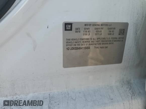 2017 Chevrolet Sonic LT с VIN 1G1JD6SB4H4118494, выставлен на аукционе Copart как лот 63602665 с пробегом Не указан миль и Списание • Salvage title. История ставок и продаж доступна на DreamBid. Изображение 12.