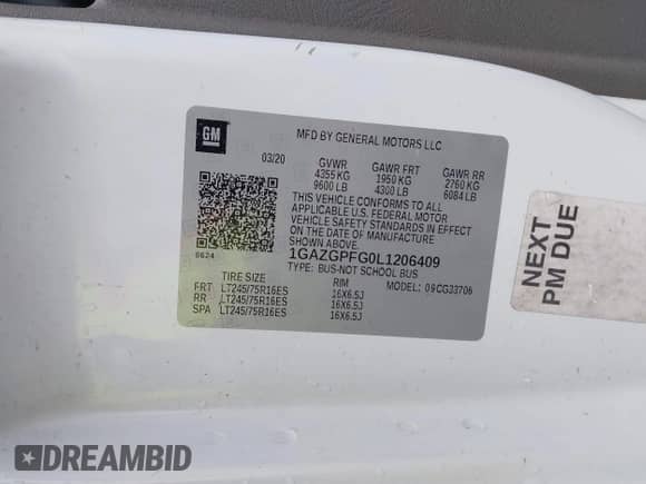 2020 Chevrolet Express Passenger LT с VIN 1GAZGPFG0L1206409, выставлен на аукционе IAAI как лот 42489455 с пробегом 114 452 миль миль и . История ставок и продаж доступна на DreamBid. Изображение 9.