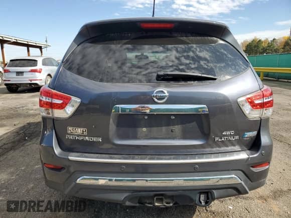 2014 Nissan Pathfinder Platinum Hybrid с VIN 5N1CR2MM9EC659451, выставлен на аукционе Copart как лот 82643525 с пробегом 107 616 миль миль и Чистый • Clean title. История ставок и продаж доступна на DreamBid. Изображение 6.