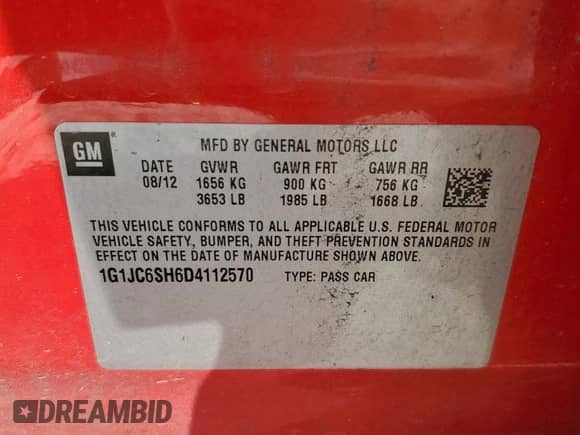 2013 Chevrolet Sonic LT с VIN 1G1JC6SH6D4112570, выставлен на аукционе Copart как лот 81717835 с пробегом 101 372 миль миль и Списание • Salvage title. История ставок и продаж доступна на DreamBid. Изображение 13.
